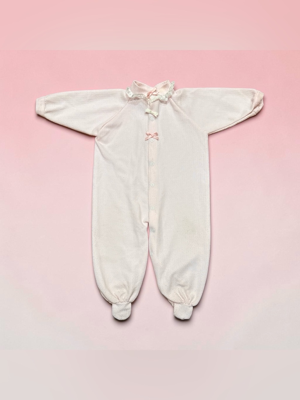 Vintage 90s Baby Girl Footed Sleeper Pink Lace Size Large 12 Months